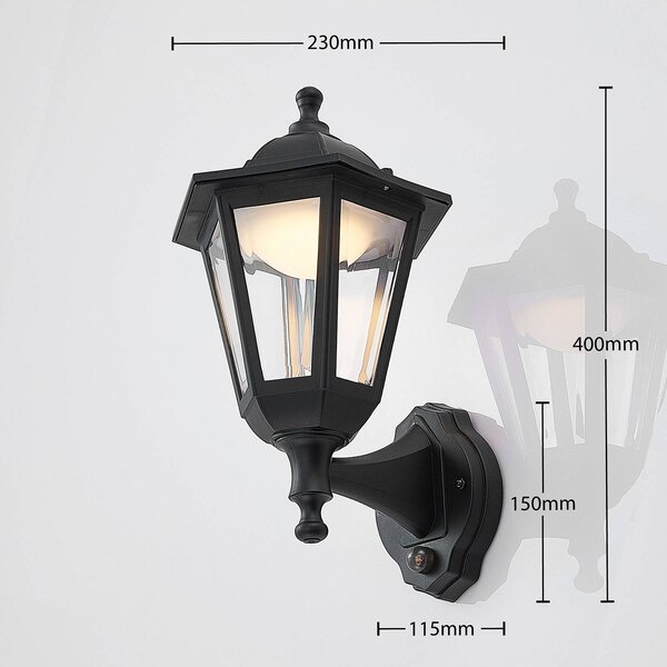 Lindby LED kültéri fali lámpa Iavo, érzékelő, fekete, lámpatest, Fekete, Műanyag, Antik