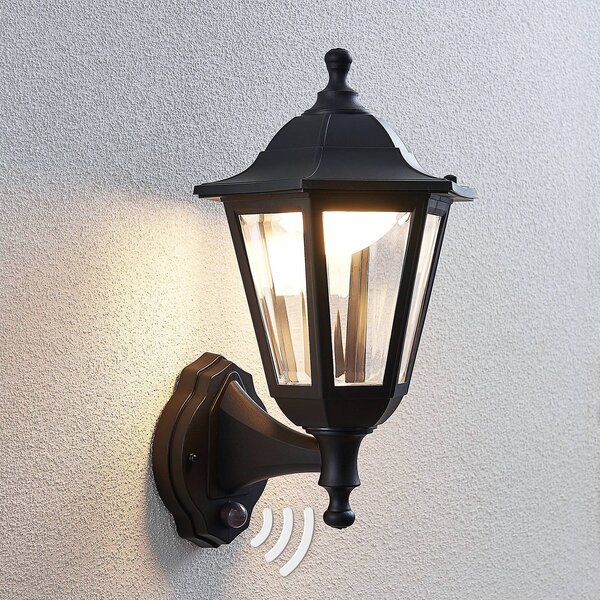 Lindby LED kültéri fali lámpa Iavo, érzékelő, fekete, lámpatest, Fekete, Műanyag, Antik