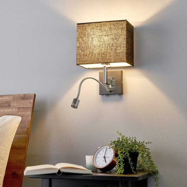 Lucande fali lámpa Rebekka, 31 cm, fekete, LED olvasó karral, dimmelhető, Fekete, Nappali / Étkező, Textil / szövet / selyem, Modern