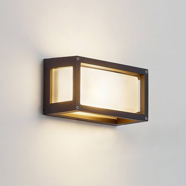 Lucande Aurelien kültéri fali lámpa, szürke, fém, 12.5cm, IP54, dimmelhető, Fekete, Alumínium, Modern