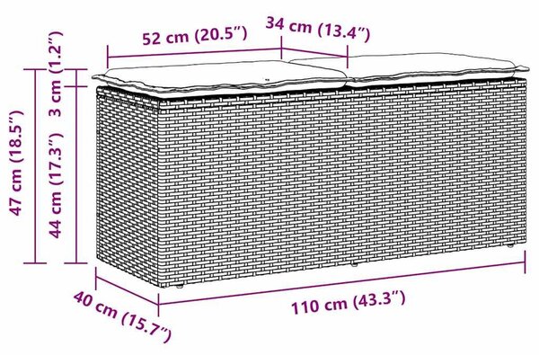 VidaXL bézs polyrattan kerti pad párnával 110x40x44 cm