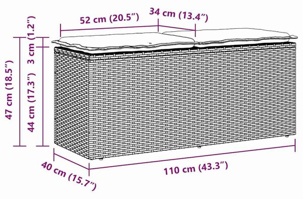 VidaXL világosszürke polyrattan kerti pad párnával 110x40x44 cm