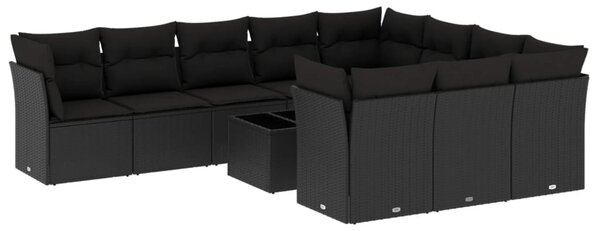 11 részes fekete polyrattan kerti ülőgarnitúra párnákkal