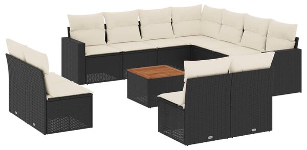 12 részes fekete polyrattan kerti ülőgarnitúra párnákkal
