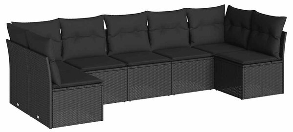 7 részes fekete polyrattan kerti ülőgarnitúra párnával