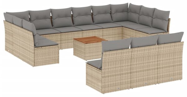 14 részes bézs polyrattan kerti ülőgarnitúra párnával