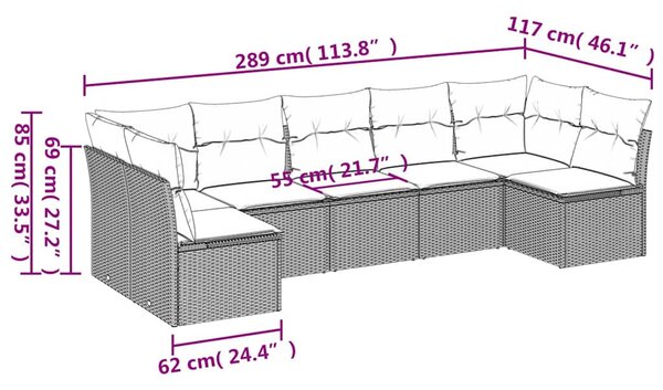 7 részes fekete polyrattan kerti ülőgarnitúra párnával