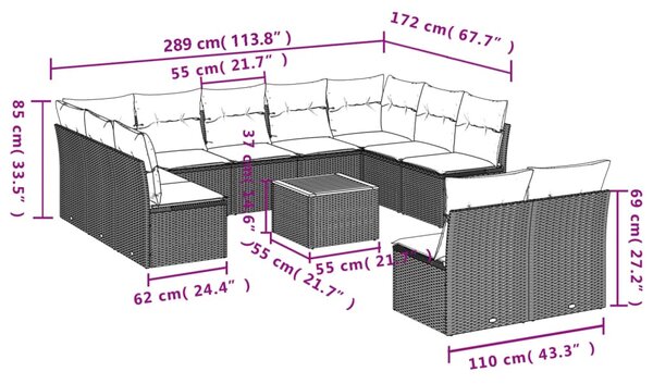 12 részes bézs polyrattan kerti ülőgarnitúra párnákkal