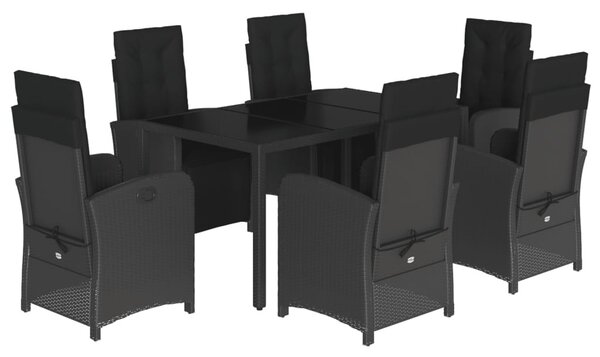 7 részes fekete polyrattan kerti étkezőgarnitúra párnával