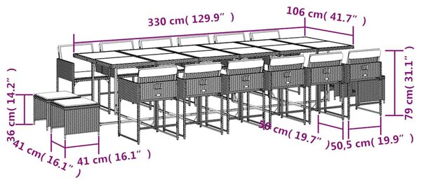 17részes vegyes bézs polyrattan kerti étkezőgarnitúra párnákkal