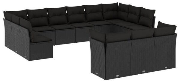13 részes fekete polyrattan kerti ülőgarnitúra párnákkal