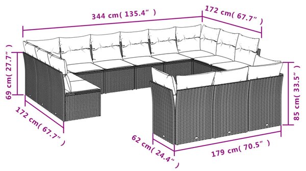 13 részes fekete polyrattan kerti ülőgarnitúra párnákkal