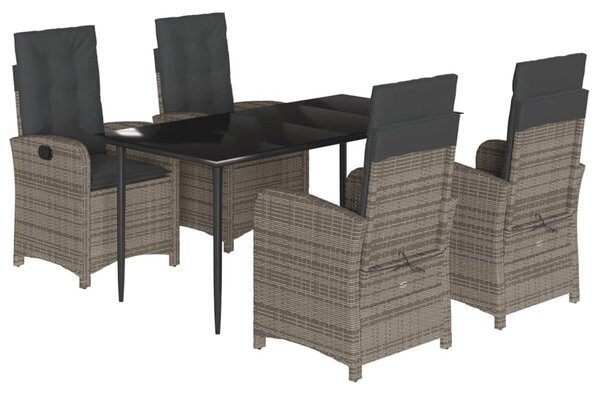5 részes szürke polyrattan kerti étkezőgarnitúra párnával