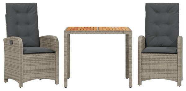 3 részes szürke polyrattan kerti étkezőgarnitúra párnával
