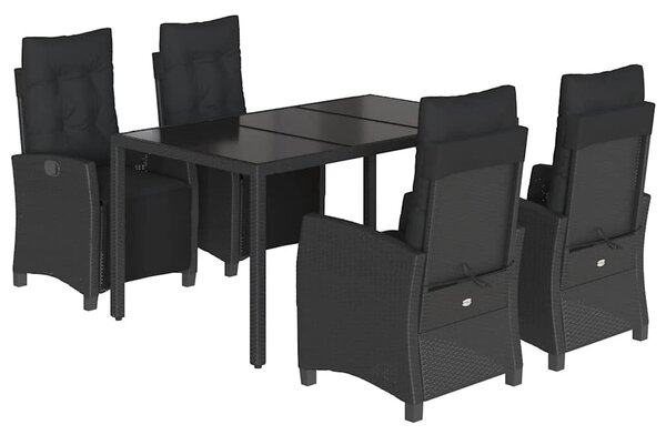 5 részes fekete polyrattan kerti étkezőgarnitúra párnákkal