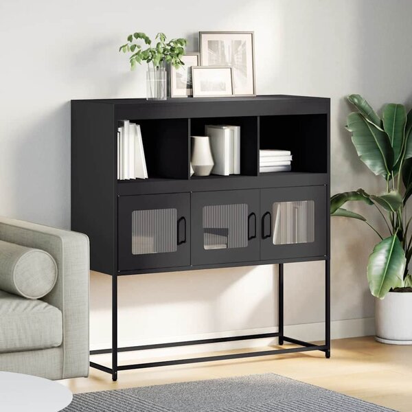 VidaXL fekete hidegen hengerelt acél tálalószekrény 100,5x39x107 cm