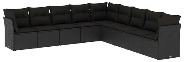 9 részes fekete polyrattan kerti ülőgarnitúra párnákkal