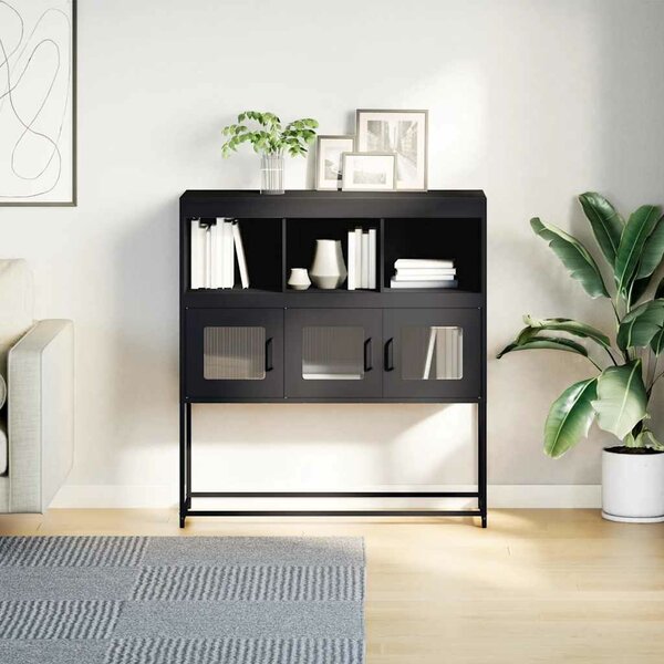 VidaXL fekete hidegen hengerelt acél tálalószekrény 100,5x39x107 cm