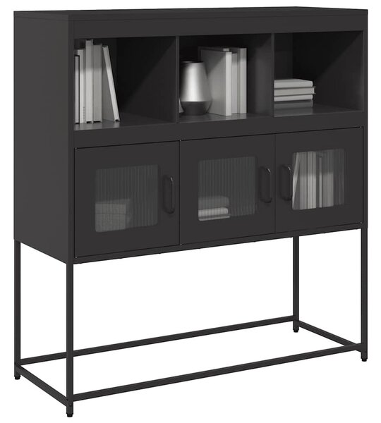 VidaXL fekete hidegen hengerelt acél tálalószekrény 100,5x39x107 cm