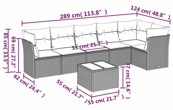7 részes szürke polyrattan kerti ülőgarnitúra párnákkal