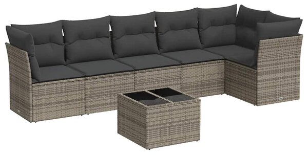 7 részes szürke polyrattan kerti ülőgarnitúra párnákkal
