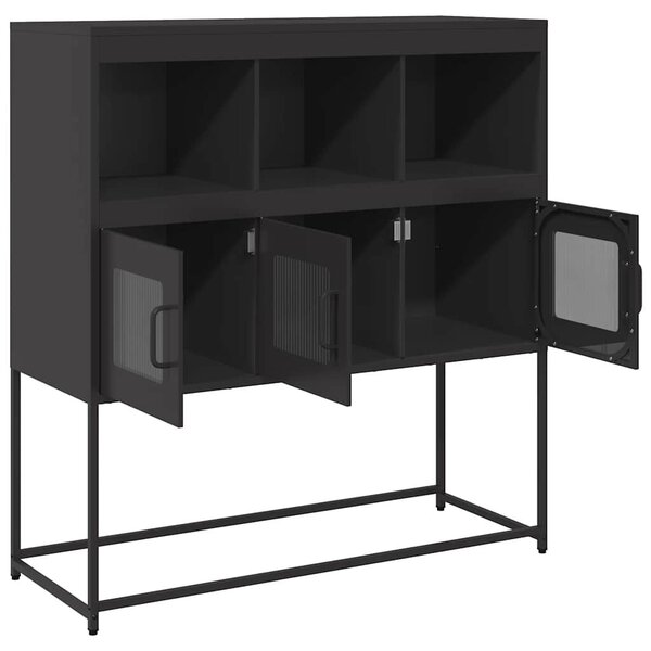 VidaXL fekete hidegen hengerelt acél tálalószekrény 100,5x39x107 cm