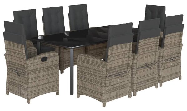 9 részes szürke polyrattan kerti étkezőgarnitúra párnával