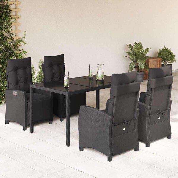 5 részes fekete polyrattan kerti étkezőgarnitúra párnákkal