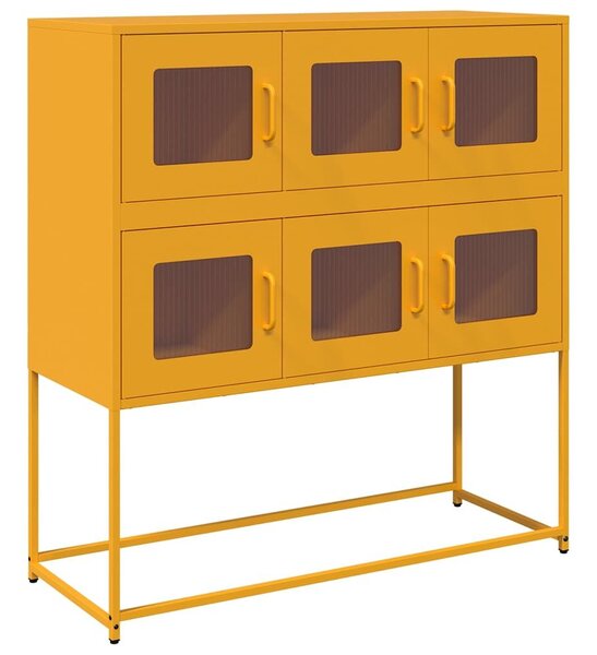 VidaXL mustársárga hideghengerelt acél tálalószekrény 100,5x39x107 cm