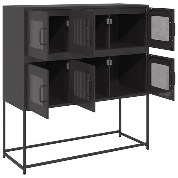 VidaXL fekete hidegen hengerelt acél tálalószekrény 100,5x39x107 cm
