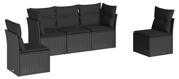 5 részes fekete polyrattan kerti kanapészett párnákkal