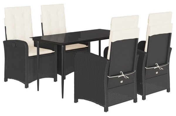 5 részes fekete polyrattan kerti étkezőgarnitúra párnákkal