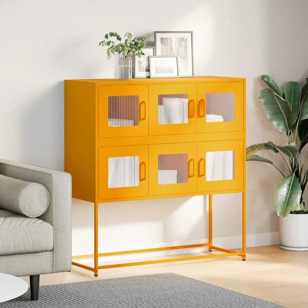 VidaXL mustársárga hideghengerelt acél tálalószekrény 100,5x39x107 cm