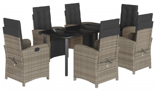 7 részes szürke polyrattan kerti étkezőgarnitúra párnával