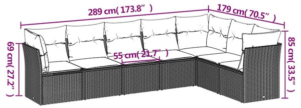 7 részes fekete polyrattan kerti ülőgarnitúra párnával