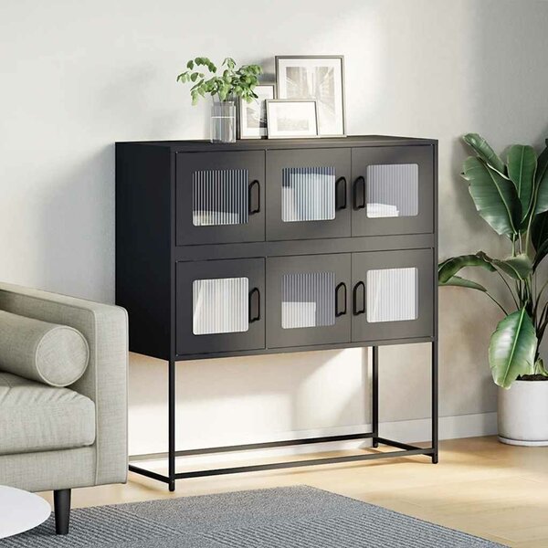 VidaXL fekete hidegen hengerelt acél tálalószekrény 100,5x39x107 cm