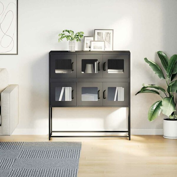 VidaXL fekete hidegen hengerelt acél tálalószekrény 100,5x39x107 cm