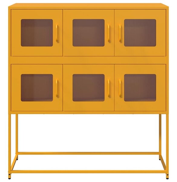 VidaXL mustársárga hideghengerelt acél tálalószekrény 100,5x39x107 cm