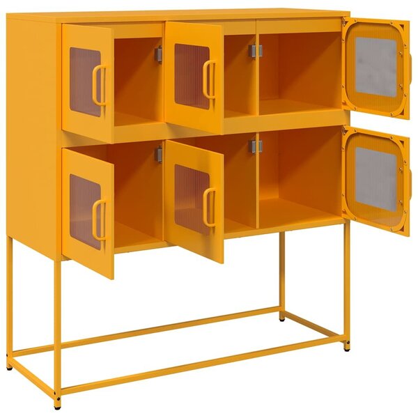 VidaXL mustársárga hideghengerelt acél tálalószekrény 100,5x39x107 cm