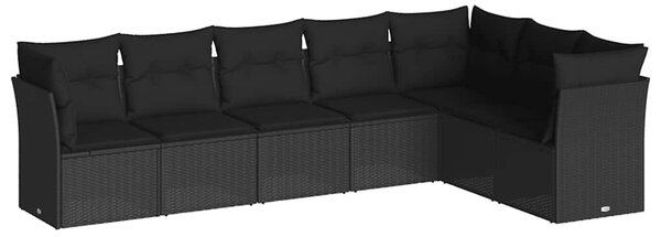 7 részes fekete polyrattan kerti ülőgarnitúra párnával