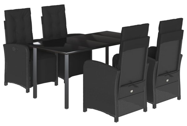 5 részes fekete polyrattan kerti étkezőgarnitúra párnákkal