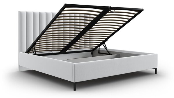 Világosszürke kárpitozott ágyneműtartós franciaágy ágyráccsal 180x200 cm Casey – Mazzini Beds