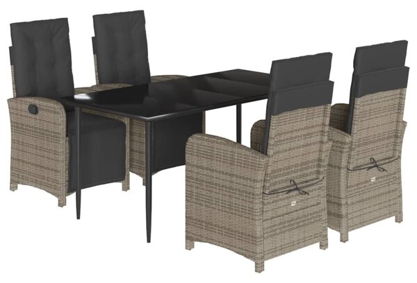 5 részes szürke polyrattan kerti étkezőgarnitúra párnával