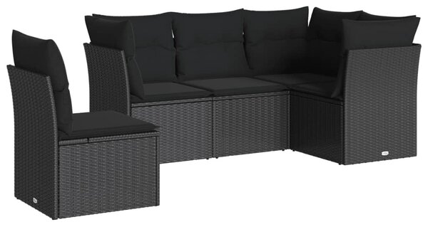 5 részes fekete polyrattan kerti kanapészett párnákkal
