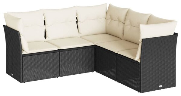 5 részes fekete polyrattan kerti kanapészett párnákkal