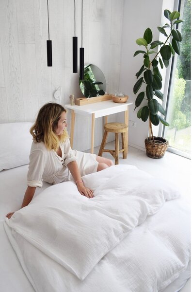 Fehér kétszemélyes muszlin ágyneműhuzat 200x200 cm Plain Muslin – Butter Kings