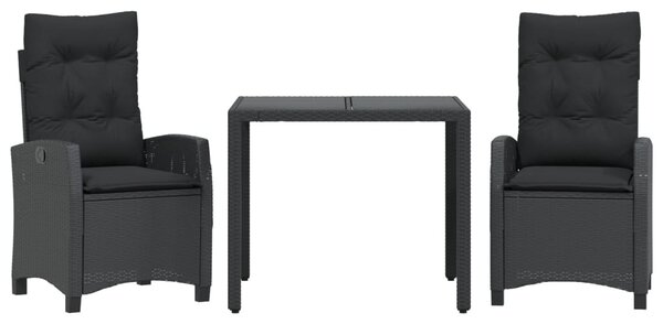 3 részes fekete polyrattan kerti étkezőgarnitúra párnákkal