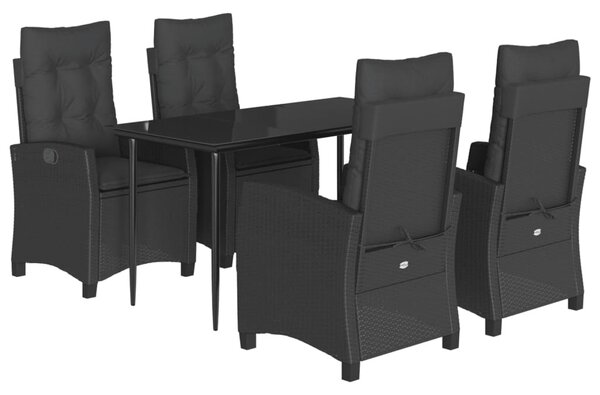 5 részes fekete polyrattan kerti étkezőgarnitúra párnákkal