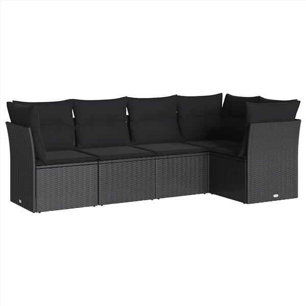 5 részes fekete polyrattan kerti kanapészett párnákkal