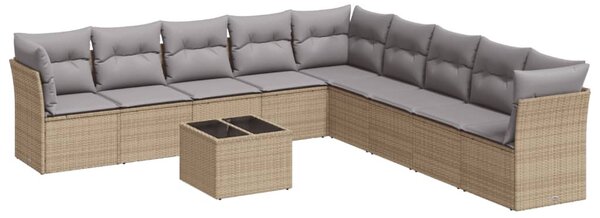 10 részes bézs polyrattan kerti ülőgarnitúra párnával